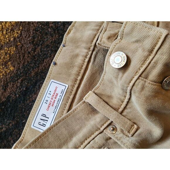 NWT GAP Jeans Women's 2 Tan Cheeky Straight High Rise Raw Hem Neutral - Picture 4 of 5